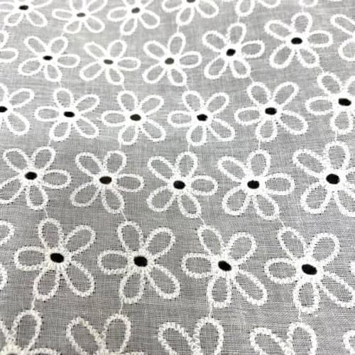 White Flower Hollow Out Lace Cloth Embroidered Womens Summer Cotton Cloth Hollow Lace Fabric