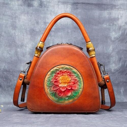 Genuine Leather Women Bag 2021 New Retro Embossed Handbag Versatile First Layer Cowhide Shoulder Crossbody Bags