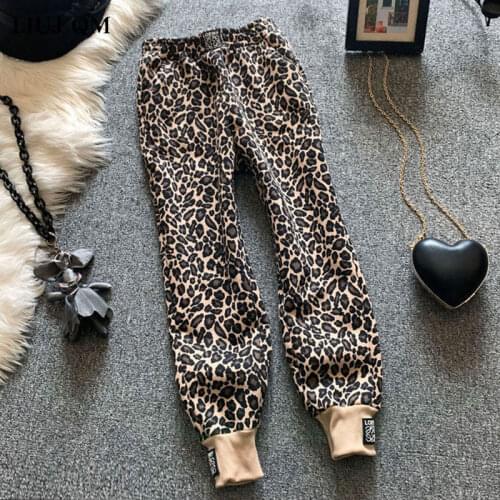 Large Size Womens Trousers Loose Autumn Winter New Style Carrot Guard Pants Plus Cashmere Harem Pants Leopard Print Casual Pant