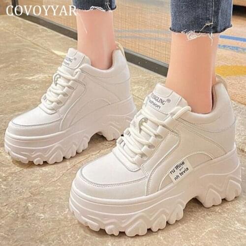 COVOYYAR Chunky Sneakers Woman Shoes Fashion Lady Solid Lace-up Height Increase Women Platform Shoes WSN429