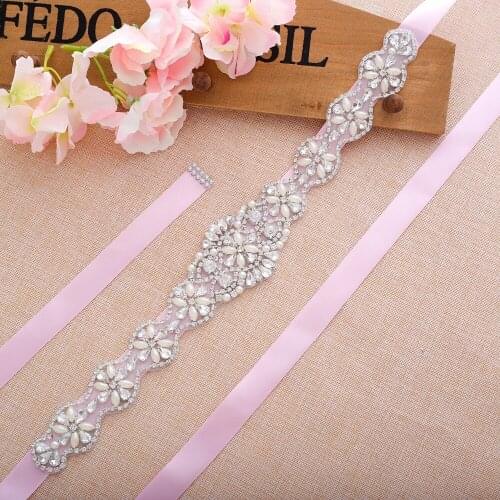 SESTHFAR Rhinestones Wedding Belt Pearls Flower Bridal Belt Silver Crystal Bridal Sash For Wedding Prom Gown