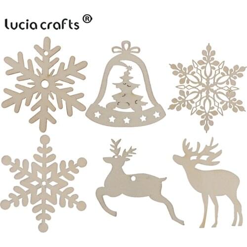 10pcs 6.5-8cm Snowflake Deer Creative Wood Hanging Pendant Christmas Hollow Ornament DIY Christmas Gift Home Xmas Decor V0323