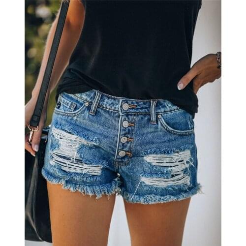 2020 Summer Denim Short Jeans Women Sexy Mid Waist Hole Ripped Shorts Fashion Casual Slim Plus Size Denim Shorts ladies hotpants
