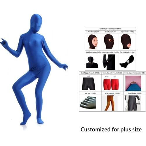 2018 Free shipping Adult Full Body Spandex Lycra Zentai Suit blue Tight Suits Pure Color Halloween Party Unitard can Customize