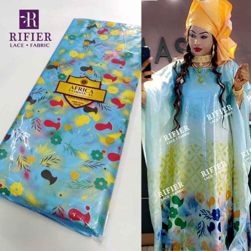 3 Meters Shiny Printed Bazin Riche Fabric For Mali Women Wedding Dresses Manual Gilding Blue 100% Cotton Bazin Riche Laces