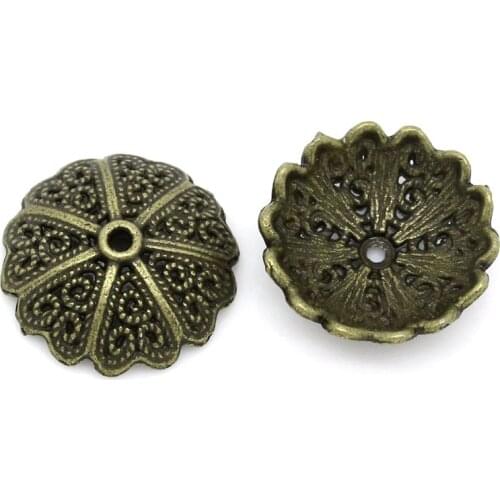 8SEASONS Bead Caps Flower Antique Bronze (Fits 18mm-20mm Beads) 17x5mm,50PCs (K10083)