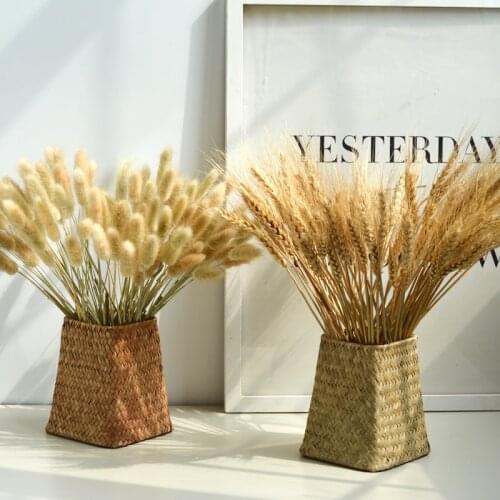 Bamboo Hanging Rattan Basket Seagrass hand knitting Garden artificial flowers Vase Potted wedding Home Decor Basket with Handle