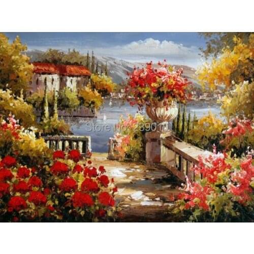 Free Shipping flowers scenery canvas prints Oil Painting wall art decoration picture Mediterranean Painting printed on canvas