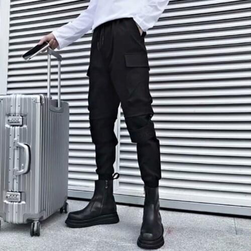 Business Casual Men Cargo Pants Black Slim-fitting Harem Pants Outdoor Travel Work Pants Male Daily Commuter Essentials Trousers