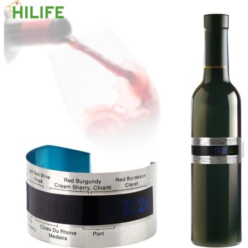 Bottle Wine Thermometer Red Wine Temperature Sensor Stainless Steel LCD Display Serving Party Checker Bracelet Thermometer