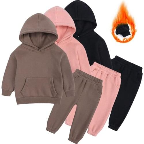 2-12 years old childrens winter new boys and girls fleece sweater suit hooded plush sportswear childrens suit wholesale