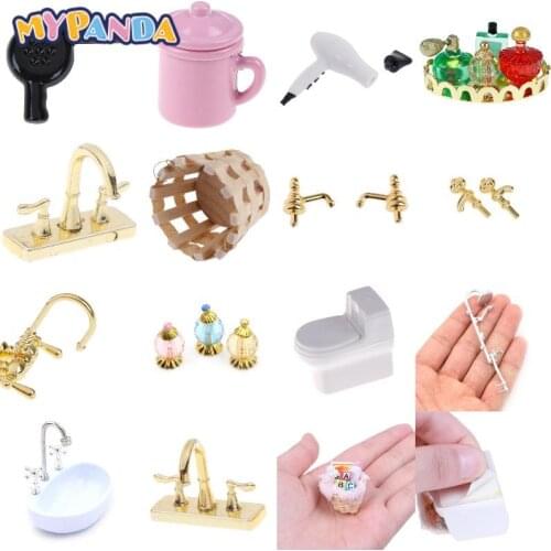 DIY Towel Rack Shower Faucet Tissue Toothbrush Toothpaste Cup Baskets Hair Dryer 1/12 Dollhouse Bathroom Furniture Accessories