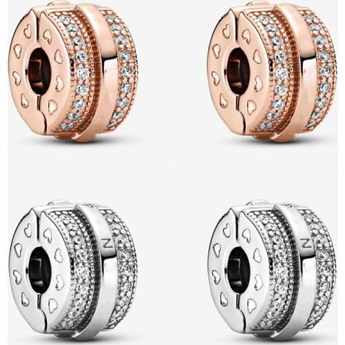 S925 Sterling Silver Pav & Eacute; Beaded Pav & Eacute; Design Logo Fixing Clip Fit Original Charm Bracelet Pendant Bangle