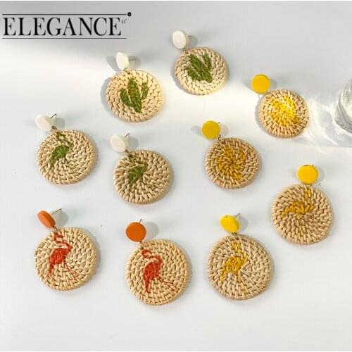 Elegance Korean Bamboo Wood Cactus Earrings Vine Woven Pendant New Fashion Long Earrings Ladies Beach Jewelry
