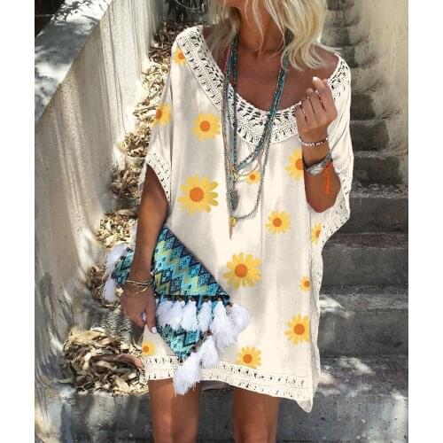 European and American Explosions Ladies Fashion Sexy V-neck Dress Loose and Versatile Comfortable Print Dress