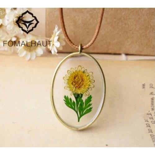FOMALHAUT Natural sunflower Leather Chain Necklace Long Strip Pendant Necklace Women 2016 Jewelry SX-90