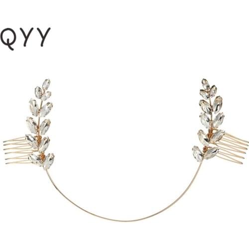QYY Classic Gold Color Leaves Crystal Hair Combs Wedding Hair Ornaments Accessories Jewelry Bridal Headpieces for Women