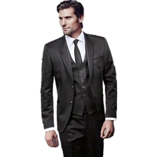 Handsome Groomsmen Notch Lapel Groom Tuxedos Wedding Dress Men Suits Blazer Prom Dinner (Jacket+Pants+Tie+Vest) A778