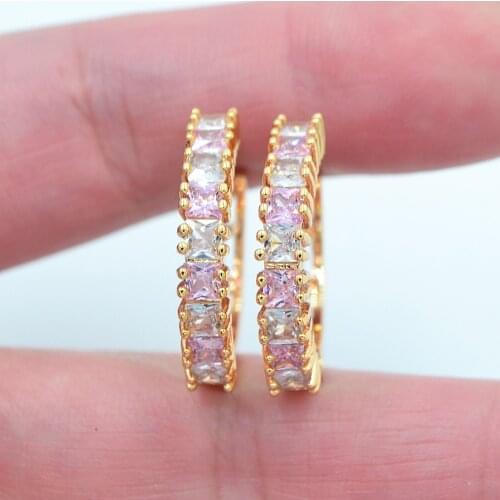 Gold Color Fashion White Pink Cubic Zirconia CZ Huggie Hoop Earrings for Women