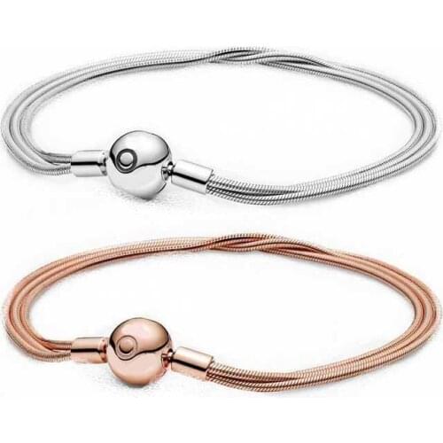 Moments Multi Snake Chain Bracelet 100% 925 Sterling Silver Moments Bracelet Fit European Charms Diy Jewelry