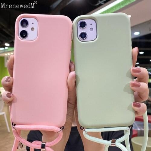 MrenewedM 11 Pro Max Luxury Lanyard Liquid Silicone Phone Case For iPhone 11 XR XS Max Shockproof Cover On 6S 7 8 Plus With Rope