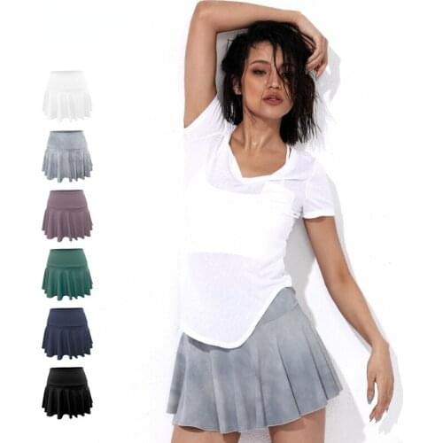 Nude Yoga Wear Comes with Anti-outlight Sports Skirt Pockets Fake Two Pieces of Tennis Culottes