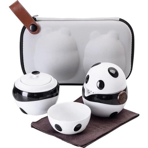 Panda Portable Teacup One Pot And Two Cups Of Travel Tea Set Mini Carrying Bag Filter Tea Cup Fine Gift Ceramic Kung Fu Tea Set
