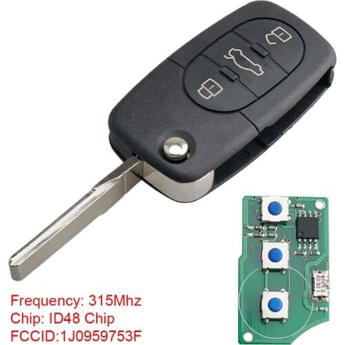 315Mhz 3 Buttons Remote Car Key ID68 Chip 1J0959753F Keyless Entry Transmitter for Volkswagen VW Beetle Golf 1998 1999 2000 2001