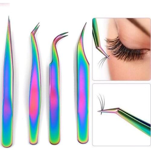 Rainbow Stainless Steel False Eyelashes Tweezers Clip Applicator Fake Eyelash Eyelash Extension Tweezers Eyes Makeup Tools