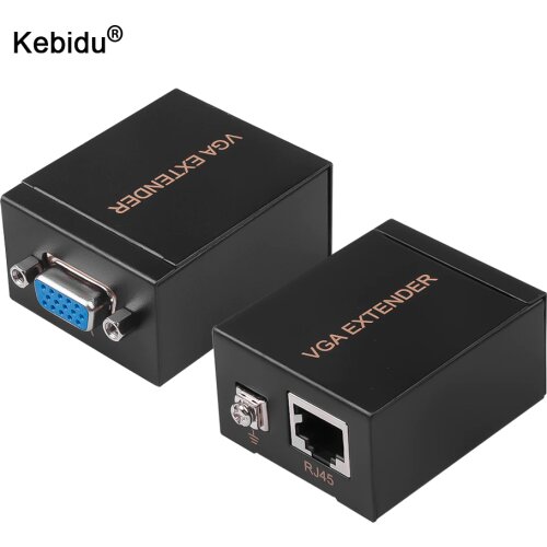 Kebidu 1080P VGA to RJ45 Extender Repeater Network Signal Amplifier by Cat5e/6 up to 60M VGA for PC Laptop Computer Projector