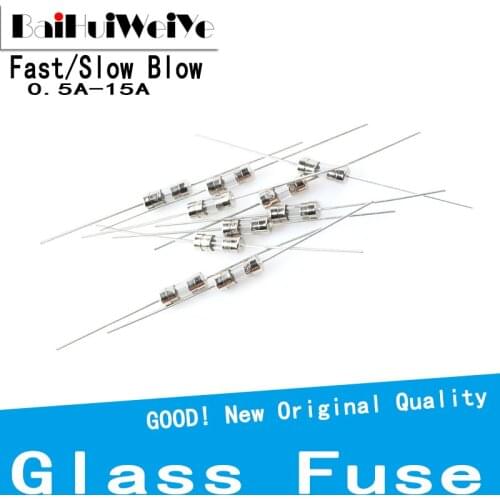 10PCS/LOT 3.6*10 Glass fuse Fast/Slow blow 250V 0.1A 0.5A 1A 2A 3A 3.15A 4A 5A 6.3A 8A 10A 15A With a pin legs F/T type