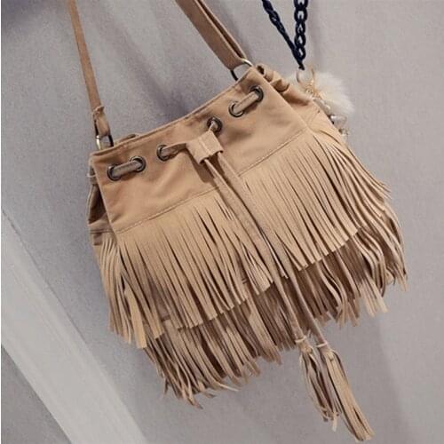Retro Faux Suede Fringe Women Messenger Bags Tote New Handbag Tassel Shoulder Handbags Crossbody Bag Bolsa Feminina