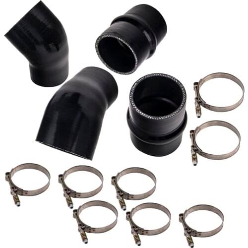 Heavy Duty Silicone Intercooler Boot Kit Black Hose Boots Kit for Dodge Ram 1994-2002 Pickup Cummins w/Clamps