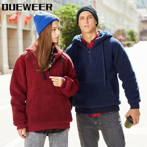 Dueweer Men Women Khaki Red Blue Sherpa Hooded Hoodies Streetwear Fleece Autumn Winter Warm Hoody Hoodie