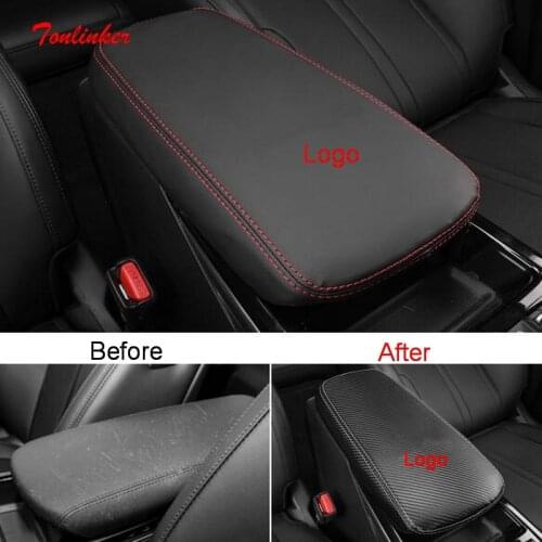 Tonlinker Interior Car Armrest Anti-Dirty Pad Cover Sticker For KIA K5 OPTIMA 2020-21 Car Styling 1PCS PU Leather Cover Stickers