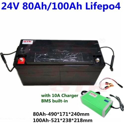 GTK Waterproof 24V 80Ah 100ah Lifepo4 battery BMS with bluetooth for inverter boat trolling motor solar+10A Charger
