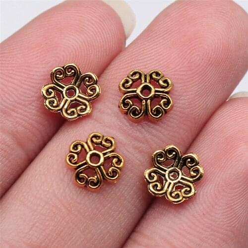 WYSIWYG 50pcs 8x3mm Antique Gold Color Bead Caps For Jewelry Making DIY Jewelry Findings