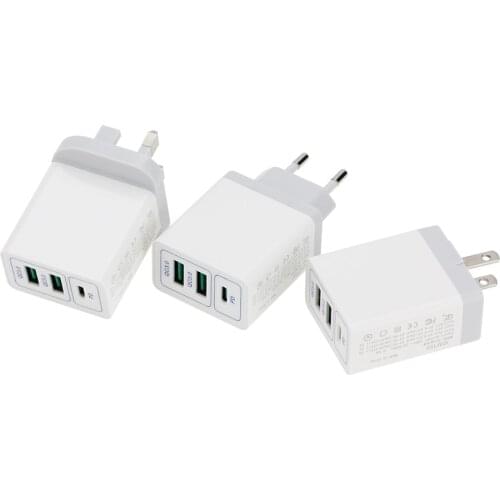 Dual USB Charger Quick Charge 3.0 EU US UK Plug QC3.0 Type C PD Fast Wall Chargers for iPhone 11 XS 7 Samsung S20 Xiaomi 300pcs