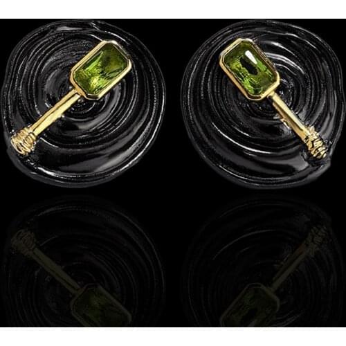 Retro Disc Shape Womens Earrings Two-tone Inlaid Topaz Earrings Green Zircon Womens Jewelry Fine Beauty Wedding Earrings