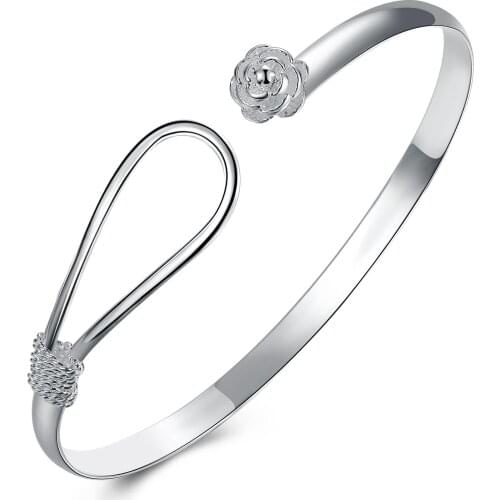 New Style 925 Silver Rose Flower Bracelet Female Engagement Wedding Charm Fashion Party Jewelry