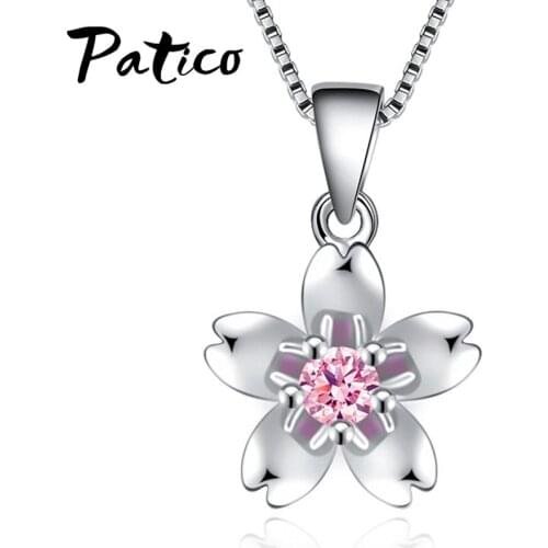 Wedding Party 925 Sterling Silver Pendant Necklaces For Women Cubic Zircon CZ Crystal Chains Necklaces Flower Geometric Jewelry