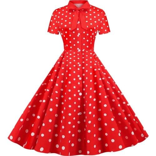 Summer Plus Size Vintage Dresses Women Short Sleeve Polka Dots Dress Casual A-line Party Dress Vestidos QY0870