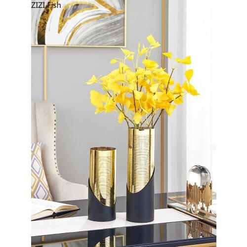 Gold Vase Cylinder Glass Vases Decorative Floral Flowers Arrangement Desk Decor Flower Pot Home Decoration Accessories Modern