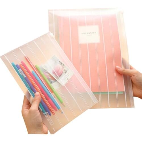 1pc A4 Pull Side Storage Bag Transparent Frosted File Bag Bill Data Storage Waterproof File Bag Office Document Organizer
