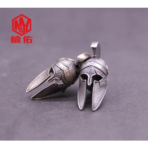 1PC Spartan Warrior Helmet Paracord Brass Knife Bead Copper Oxide Keychain Pendant