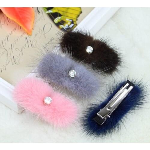 10 pcs/lot, Sparkling Czech Crystal Mink Fur Ball Hair Clip For Hair Accessories