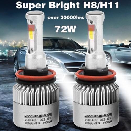2PCS S2 COB H1 H3 H4 H7 H8/H11 9005 9006 H4-33SMD H8/H11-33SMD Auto Car Headlight 72W 8000LM Automobiles Fog Lamp 6500K Bulb