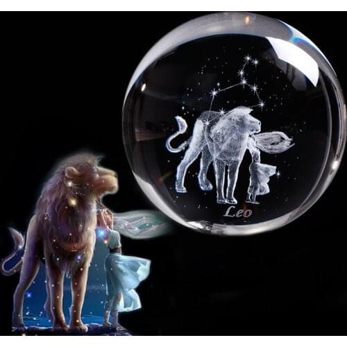 3D Miniature Leo Balls Laser Engraved Zodiac Globe Artificial Crystal Sphere Meaningful Birthday Gift for Special Person