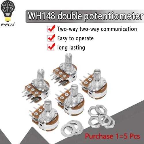 5PCS B1K B2K B5K B10K B20K B50K B100K B500K B1M 6Pin Shaft WH148 Potentiometer 1K 2K 5K 10K 20K 50K 100K 500K 1M