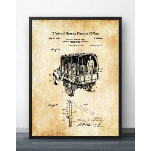 Army Truck Patent 1943 Blueprint Wall Art Paint Wall Decor Canvas Prints Canvas Art Poster Oil Paintings No Frame